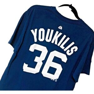 NY Yankees Mens T-Shirt Retired Kevin Youkilis #36 Navy Majestic MLB Baseball L